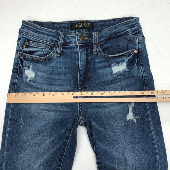 Judy Blue Jeans Womens 3/26 Blue Distressed Stretch Denim Straight Leg Pants Day - Picture 6 of 11